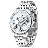 Maihos Men’s Quartz Watch Casual Wrist Watches – Luminous Hands, Stainless Steel & Silver Bracelet, Date Display, Skeleton Back, Water‑Resistant Analog Wrist Watch for Men's Gift (Great‑Wall‑Dial)
