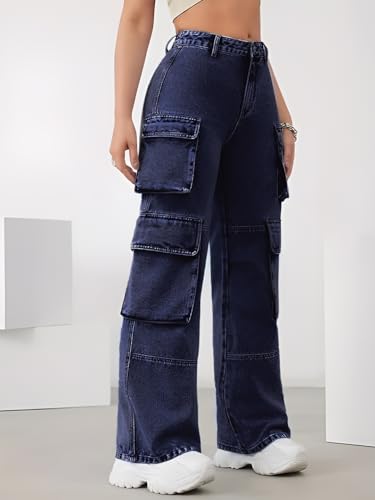 Image of CHKOKKO Women High Rise Denim Solid Regular Fit Jeans