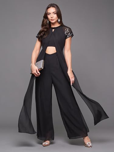 Image of Miss Chase Women's Keyhole Neck Regular Sleeve Regular Length Jumpsuit with Pockets