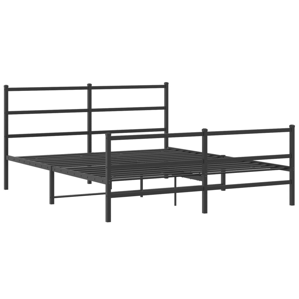 Black Metal Bed Frame 160x200 cm with Headboard & Footboard | Includes a steel slatted platform and under-bed storage space, suitable for bedrooms and guest rooms.