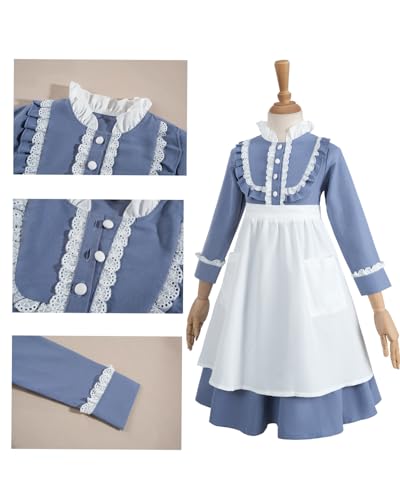 Disfraz colonial infantil niña vestido con delantal y cofia miniatura 4