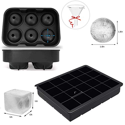 MOSSLIAN Bandejas de Cubitos de Hielo, Molde de Hielo Cuadrado y Redondo Bola de Hielo para Enfriar Whisky, Cóctel, Bebidas, Pudín, Gelatina y Chocolate, sin BPA(Negro, 2P)