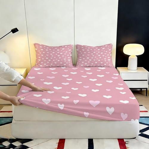Drap-Housse Cœur 3D en Microfibre Rose | Protège-Matelas Confortable 90x200x25cm
