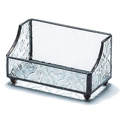 Utopz Retro Stained Glass Business Card Holder, Name Card Display Holder, Mosaic Glass Professional Card Holder for Office Desk Business, Vintage Black Color Cover