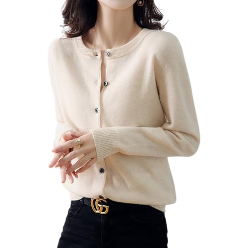 [SHANLIANG] ニット トップス カーディガン レディース 前開き 長袖 無地 重ねる着便利 体型カバー 着痩せ 小顔 無地 高伸縮 セーター インナー 冷房対策 カジュアル オフィス 通勤 日常 プレゼント (JP, アルファベット, M, ベージュ)