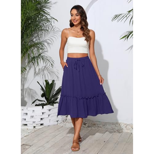 Image of Witsmile Summer Skirts Midi Length Flowy Pleated Tiered Skirts for Women 2026 Dressy Casual(Deep Blue,XL)