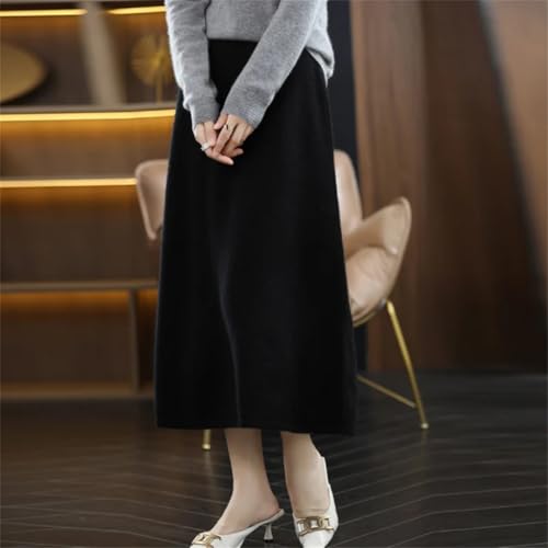 Women's 100 Percent Solid Wool Knitted Skirt Middle Long High Waist Hip Skirts4