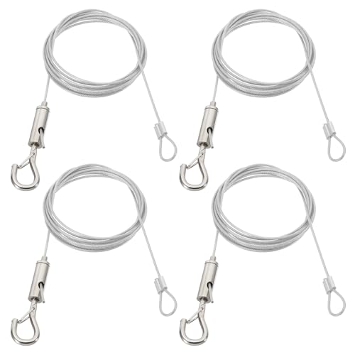 4個セット 調整可能な絵画ハンギングワイヤーキット 2m/6.6ft 1.5mmワイヤー用 重いPVCコーティングされたステンレス鋼ワイヤーロープハンガーハードウェア ループとフック付き ミラー掛け用