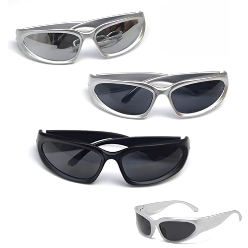 CJAPGJW 3er-Rave Brille Y2K Accessoires Pack Futuristische Sonnenbrille für Herren und Damen Sportbrille für Radfahren Motorrad Golf Tennis Laufen und Outdoor-Aktivitäten