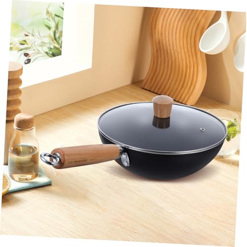 Sartén wok pequeño de hierro con mango de madera miniatura 6