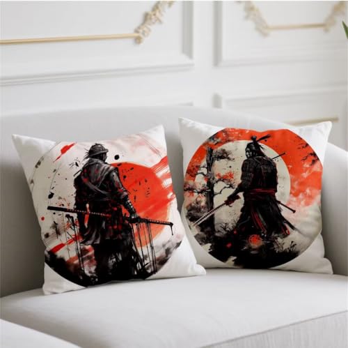 Outdoor Cushions Warrior Large Cushion Covers 60cmx60cm 2 Pack Velvet Cushions Japanese Style Decorative Pillows Double Sided Printing Pillow Covers Fall Winter Garden Balcony Blench Halloween wj-1089
