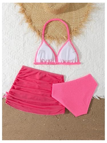 Image of SHENHE Girl's 3 Piece Swimsuits with Cover Up Skirt Halter Triangle Bathing Suits Bikini Set