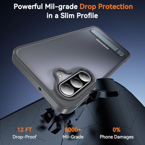 Für Samsung Galaxy A17 5G Hülle mit Ständer und Panzerglas[2in1 Set], 3-fach verstellbar für Samsung A17 hülle,Militärischer Schutz Case, Schlanke Stoßfeste Handyhülle für Samsung Galaxy A17 5G,Grau