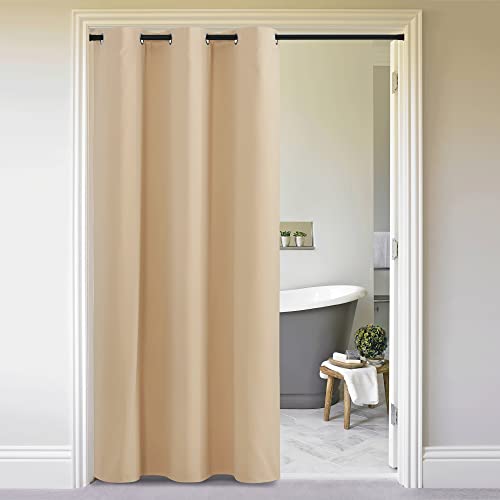 Image of NICETOWN Door Screen Cover for Air Conditioner Room, Insulated Faux Accordion Door, Privacy Draft Keep Heat Out Bedroom Kitchen Drape for Doorway (Biscotti Beige, 1 Panel, 5ft Wide x 7ft Long)