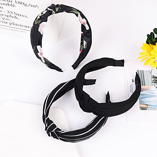Manshui 3 Pcs Cross Knotted Headbands For Girls And Women, Stripped Headbands Head Wrap,Turban Hair Hoops Hair Accessories (Black Stripe Set) #TOP4