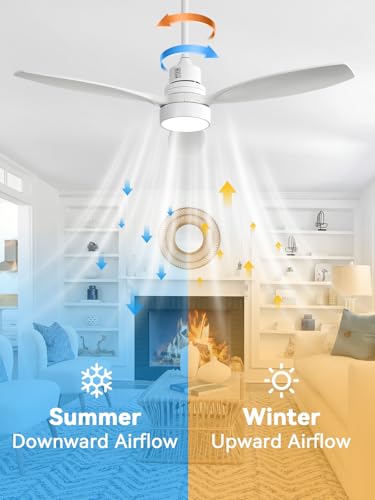 Image of Sofucor White Ceiling Fan with Lights and Remote, 52 Inch Modern Wood DC Motor Ceiling Fan with Downrods, for Farmhouse Bedroom Living Room Dining Room Patio Porch, Reversible, 3 Blades