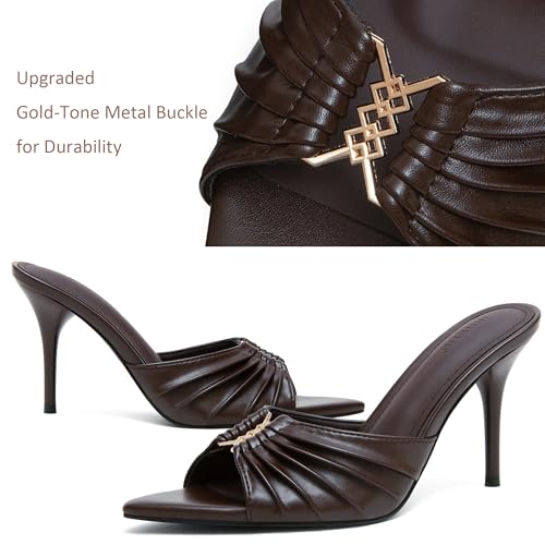 Image of iiimmu 3.5 IN Stiletto Mules High Heels with Pointed Peep Toe Heeled Sandals Faux Leather