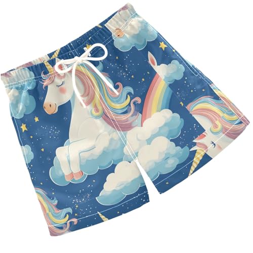 Pigsaly Boys Swim Trunks Colorful Happy Unicorns Rainbow Boys Board Shorts Swimsuit Swimwear Summer Bathing Suit 4T
