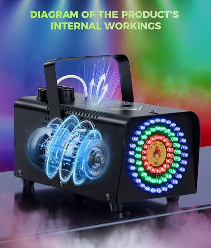 Professionelle Nebelmaschine mit sechseckigem LED-Design & 72 RGB-LEDs & Fernbedienung – 500W Leistung mit starker Sprühkraft – Ideal für Bühne, Disco, Halloween-Partys und Events (Round)