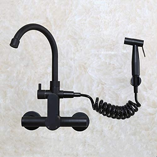 Rubinetti, rubinetto da cucina Rubinetto per lavello Miscelatore monocomando Girevole a 360 ??° Rubinetto da cucina in acciaio inossidabile nero opaco a parete con soffione doccia a spruzzo per bidet,