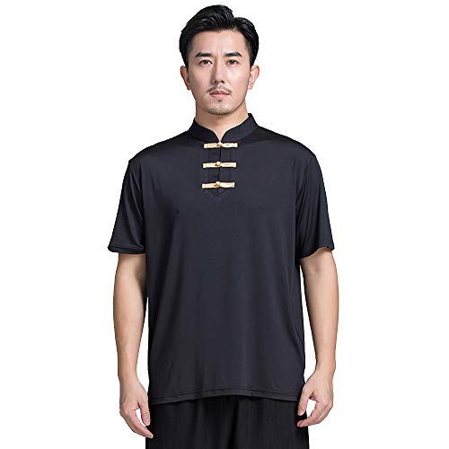 KXLK Tai Chi Clothing Martial Arts Practice Clothing Female Short Sleeve Spring And Autumn Tai Chi Clothing Male,Black(shortSleeve)-L