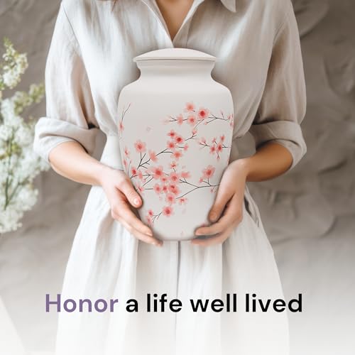 Image of Cremation Urns for Human Ashes Adult Female | Human Urn for Ashes for Women | Decorative for Cremation, Funeral, Burial, Home | Handcrafted Large Size - Cherry Blossom