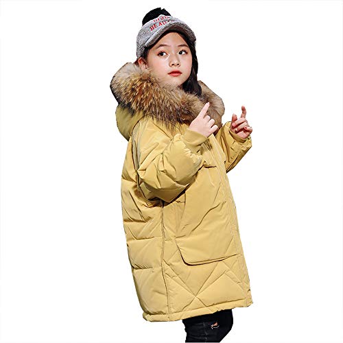 Abajo Chaqueta De La Capa De Nieve De Gran Tamaño Cuello De Piel De Moda Infantil Pato Blanco Abajo Luz Transpirable Resistente Al Viento Y Resistente Al Agua,Amarillo,150cm