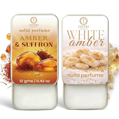 Image of IDITRI EXPORT Solid Perfume |Amber & Saffron&White amber Alcohol Free Wax Perfume Balm, Long Lasting | Pocket Tin 12g, Pack Of 2| Non Greasy Smooth Glide, Travel Friendly Unisex
