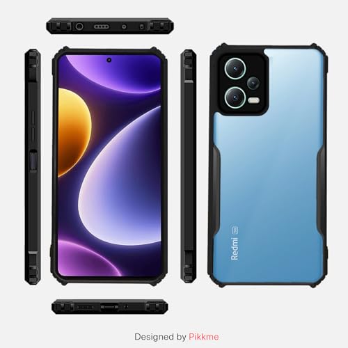 Image of Outlouders Back Cover for Redmi Note 12 Pro 5G | Ultra Hybrid Transparent | Full Camera Protection | Raised Edge | Crystal Clear Bumper Case(Black)