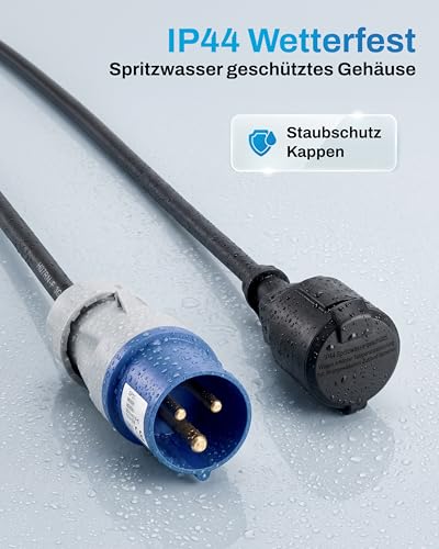 feletec CEE Adapter CEE Stecker auf Schuko Kupplung, 35cm Camping Strom-Kabel, IP44 Camping Verlängerungskabel, H07RN-F 3G2… – Ansicht 6