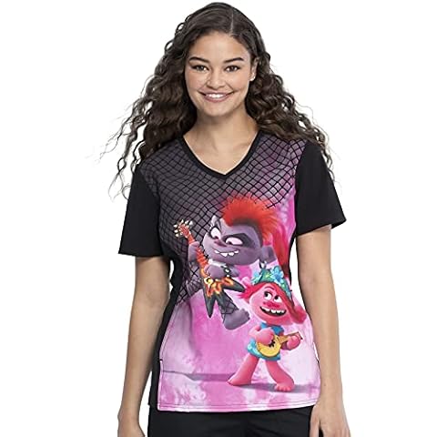 Tooniforms Women Scrubs Top V-Neck TF627, S, Battle of The Bands Cover
