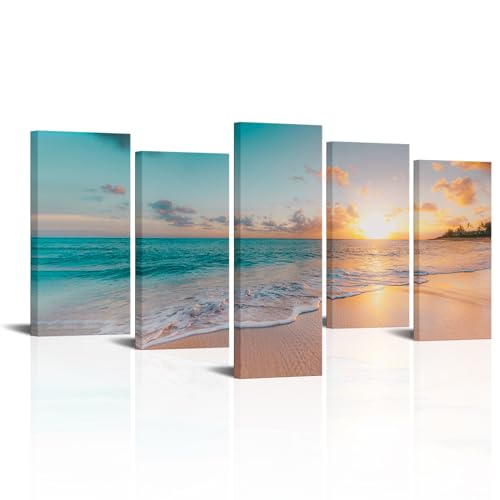 LyerArtork-5-Pieces-Beach-Coastal-Wall-Art-Canvas-Prints-Blue-Sea-Sunset-Pictures-Wall-Decor-Modern-Artwork-for-Bathroom-Living-Room-Bedroom LyerArtork 5 Pieces Beach Coastal Wall Art Canvas Prints Blue Sea Sunset Pictures Wall Decor Modern Artwork for Bathroom Living Room Bedroom
