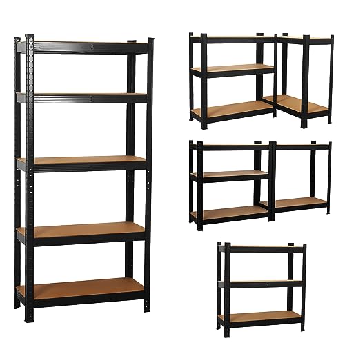 Garage Shelving Units 5 Tier Heavy Duty Shed Storage Racking Shelf Metal Boltless 875kg Capacity 175kg Per Shelf for Warehouse Workshop Office (Black, 90x40x180cm)