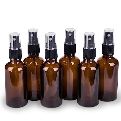 Image of hmaimas 6 Pack Amber Glass Spray Bottles for Essential Oils, 2oz Small Fine Mist Travel Empty Spray Bottle for Hair and Plants