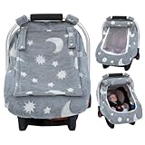 Baby Car Seat Cover, Carseat Covers Baby Glow in The Dark, Fleece Plush Infant Car Seat Cover for Girls Boys, Car Seat Canopy with Peep Mesh Windows, Universal Carrier Cover for All Seasons