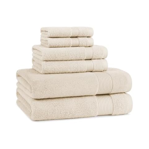 Arkwright Bath Towels Set of 6 - Super Soft 100% Cotton, 600 GSM Quick Dry & Absorbent, Luxury Bathroom Essentials with 2 Shower Towels, 2 Hand Towels and 2 Washcloths, Alabaster Ivory Cover