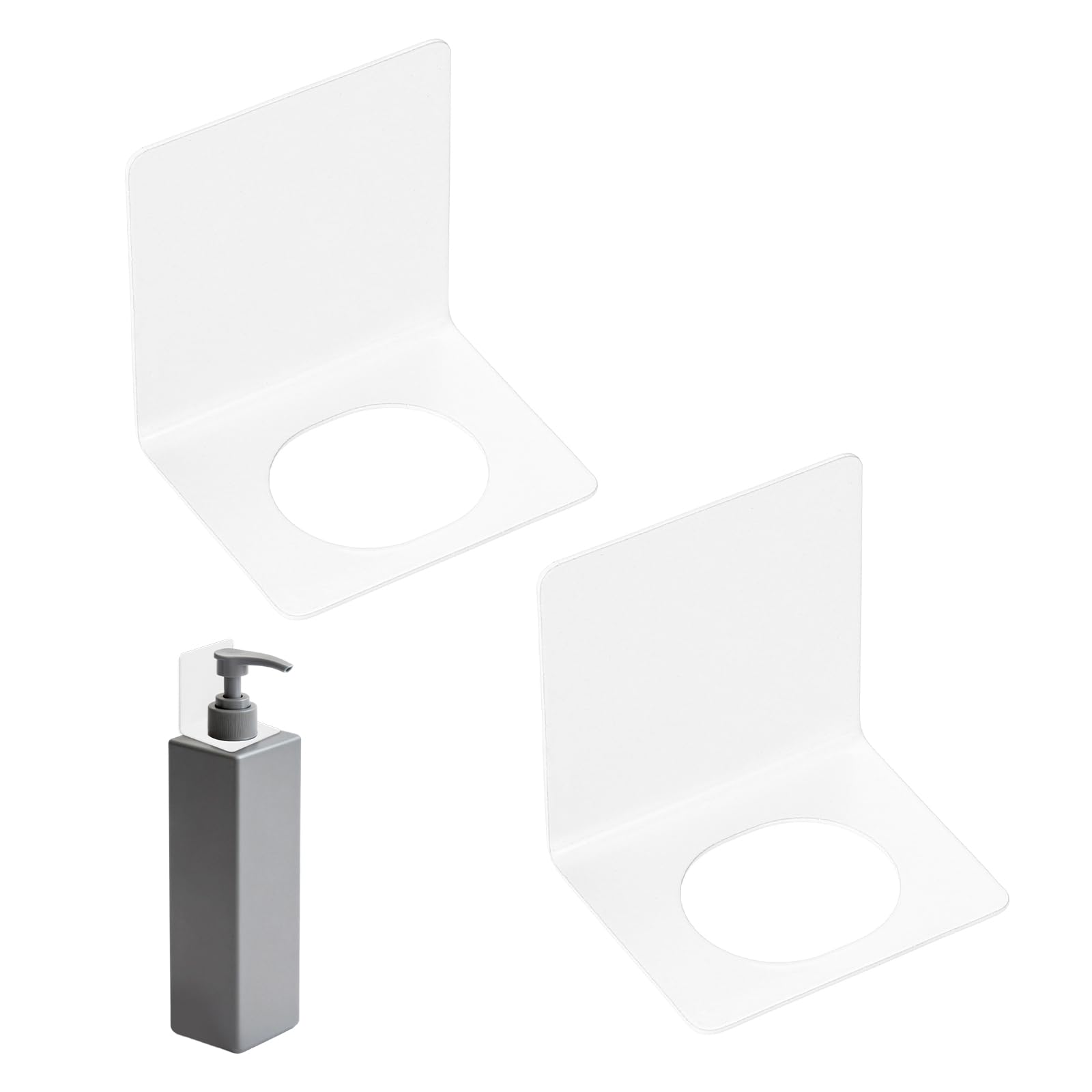 sourcing map 2 Pcs Soap Bottle Dispenser Holder Wall Mount, Shampoo Dispenser Holder Hanging Rack Shampoo Standing Shelf Storage Bracket for Soap Lotion Detergent Shower Gel, White