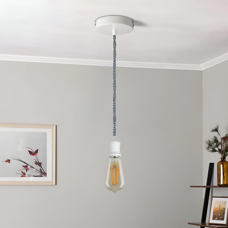 White Pendant Light Fitting E27 2M Twisted Cable Ceiling Rose Hanging Lamp — image 1