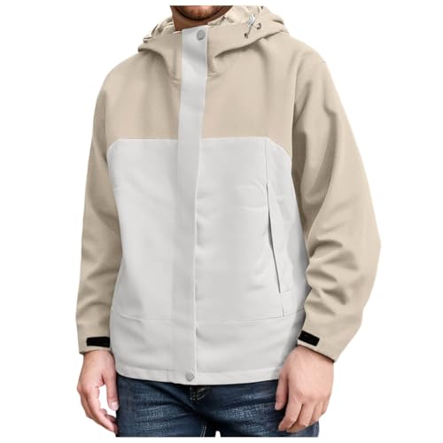 YOSUWOAI Chaqueta softshell para hombre, holgada, cortavientos, otoño e invierno, chaqueta funcional para exteriores, cortavientos, chaqueta de entretiempo, chaqueta deportiva con capucha, O beige