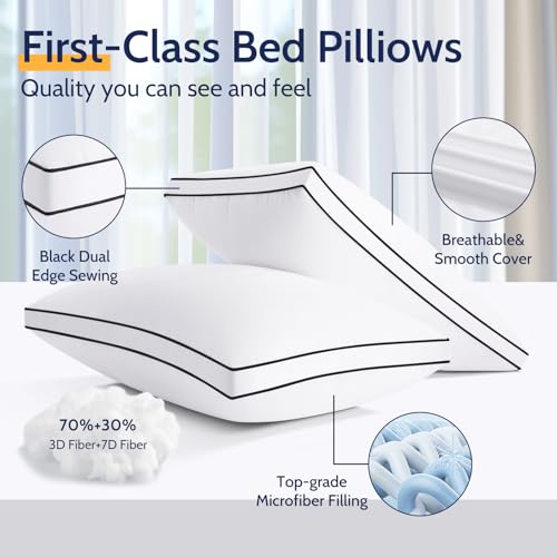 Image of ROUMEA Queen Size Pillows Set of 2, Gusseted Bed Pillows for Sleeping