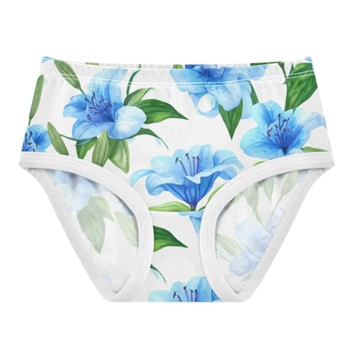 Blue Lilies Floral Green Leaves White Toddler Underwear Floral 2t Cotton Cute Panties Girl Fun Print Briefs Kids Undies