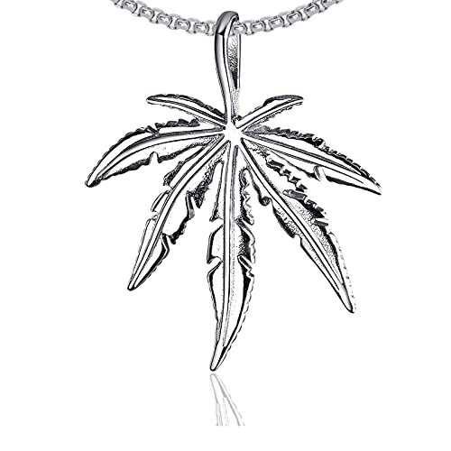 Xusamss Punk Rock Stainless Steel Leaf Pendant Charm Necklace,22inches Box Chain