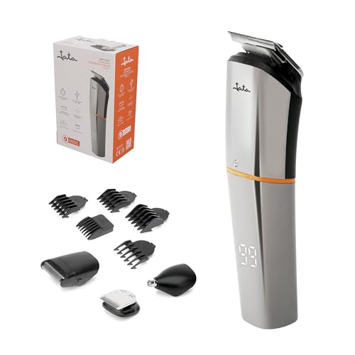 JATA JBCP3305 Tondeuse à cheveux et tondeuse corps avec 9 têtes interchangeables Utilisation à sec et humide Grande précision Autonomie 99 minutes Gris