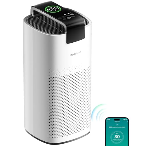 MORENTO Air Purifiers for Home Large Room Up to 2050 Ft² with PM 2.5 Air Quality Sensor, Smart WiFi and Sleep Mode, Hepa Filters Filter Airborne Particles, Handheld Home Air Purifier – White