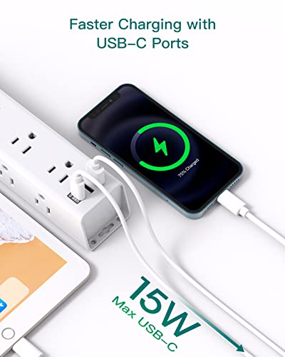 Image of Surge Protector Power Strip - 10 FT Extension Cord, Power Strip with 12 Widely AC Outlet 3 USB, Flat Plug, Wall Mount Overload Protection, 1050J, (5ft)