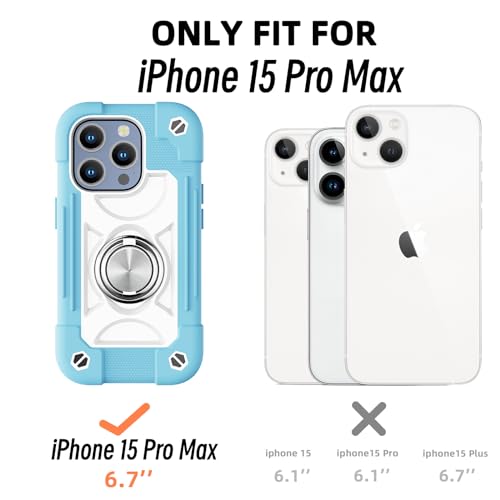 Image of MARKILL Compatible with iPhone with Built-in 360Rotating Ring Stand, Military Grade Drop Protection Full Body Rugged Heavy Duty Case Durable Cover (Ice Blue, iPhone 15 Pro Max 6.7 inch)
