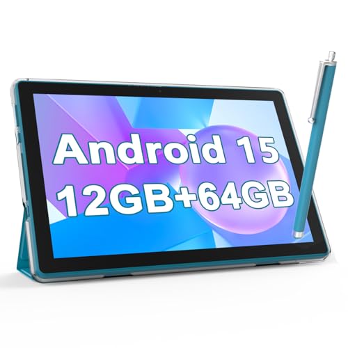 Image of NOVOJOY Tablet 10 Inch Android Tablets with Case and Stylus Android 15 Tablet with Cover 2MP+8MP Dual Camera 6000mAh Battery 12GB RAM(4GB+8GB Expansion) 64GB ROM 5Gwifi-6 10.1 inch Tablets (Navy Blue)