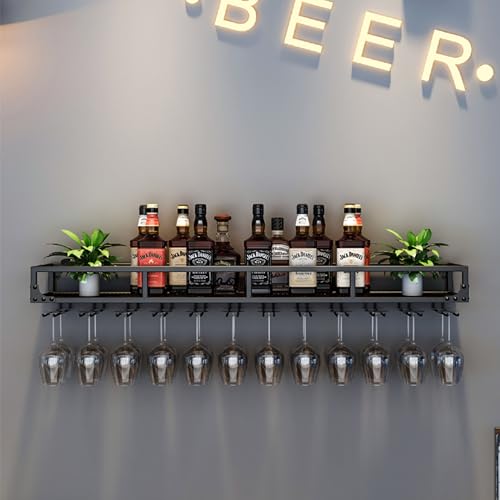 Generisch Rack per vino con supporto in vetro, mini rack in metallo per display liquido e whisky, elegante cabinet per cucina, sala da pranzo e caffè