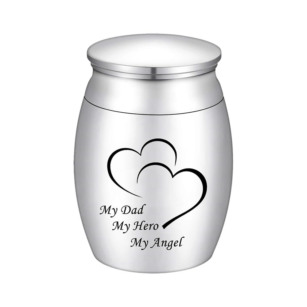 Small Urns for Ashes, 1PCS Ashes Urn, Ashes Keepsake, Atainless Steel Metal Funeral Urn, Mini Cremation Urn for Pet or Human Ash, Decorative Urns - My Dad My Hero My Angel