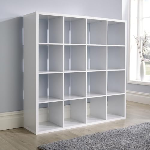 Home Source Chunky Storage Cube Bookcase Wooden Display Unit White 16 Shelf